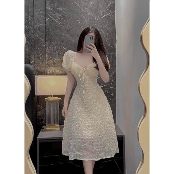 Váy Hoa Nhí Rút Ngực Xinh Xắn Tay Phồng