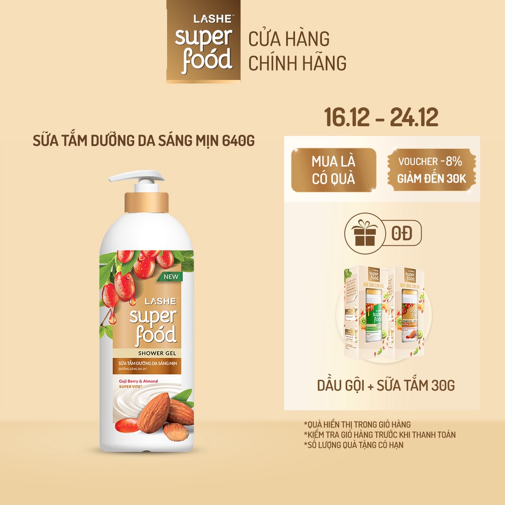 Sữa tắm LASHE SUPERFOOD dưỡng da sáng mịn 640G