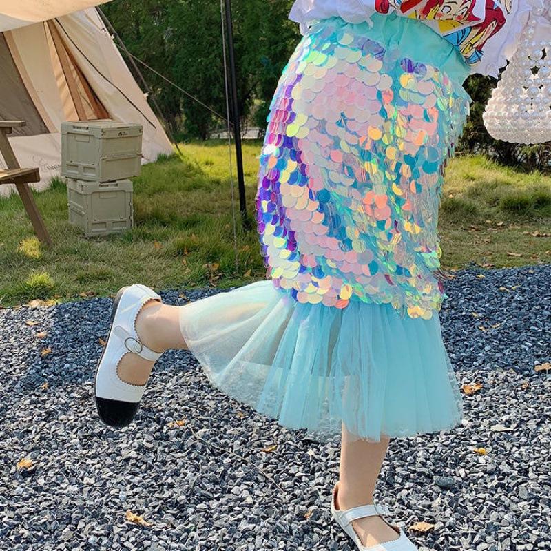 Bộ Váy Hóa Trang Nàng Tiên Cá Đính Sequin Lấp Lánh Dành Cho Bé Gái 1-8 Tuổi