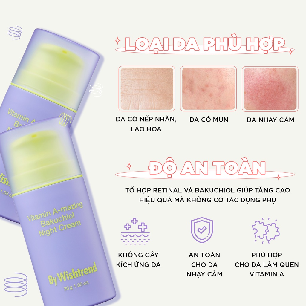 Kem dưỡng da ban đêm By Wishtrend Vitamin A-mazing Bakuchiol Night Cream