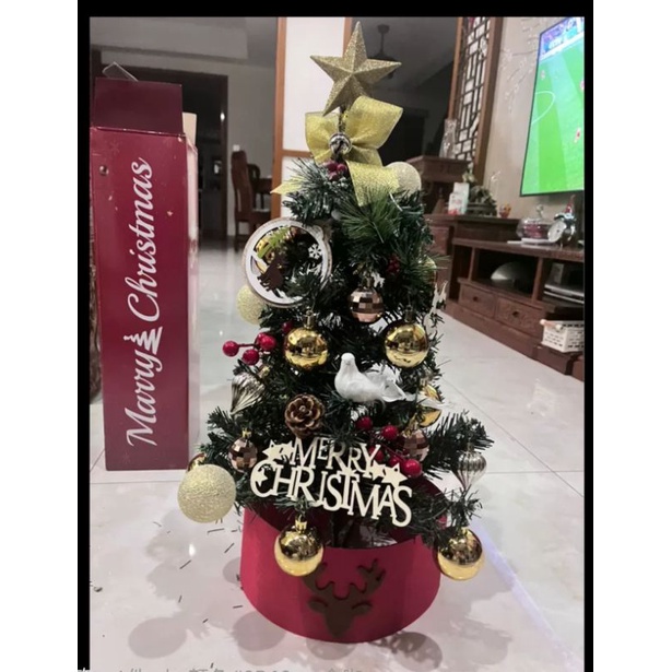 Cây thông noel mini, cây thông noel để bàn, Merry Christmas có sẵn phụ kiện + đèn