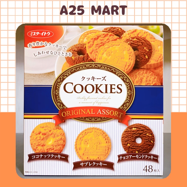 Bánh Quy Nhật COOKIES ORIGINAL ASSORT 3 Hương Vị Hộp 600g (48 Cái)