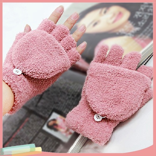 Đôi găng tay hở ngón ấm áp màu trơn cá tính cho nữ