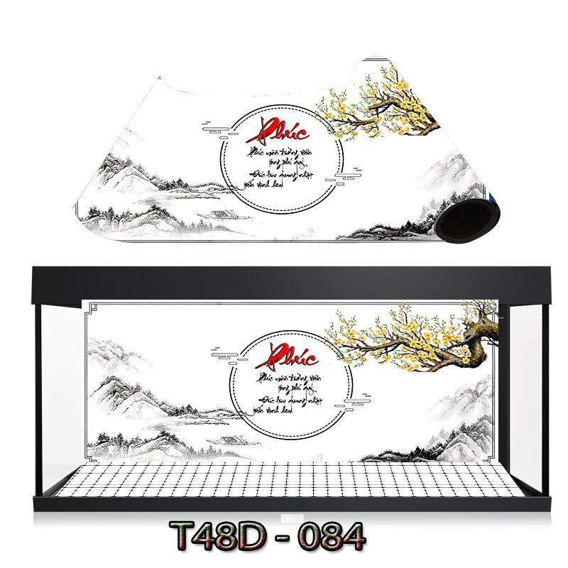 Tranh 3D Thuỷ Mặc Chữ Phúc Thư Pháp trang trí dán bể cá, tặng kèm đồ dán siêu nét, đa dạng kích thước