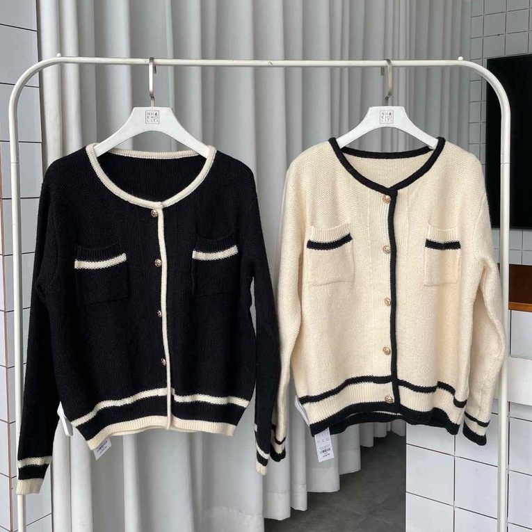 Áo khoác cardigan len 2 túi viền tương phản - AK576