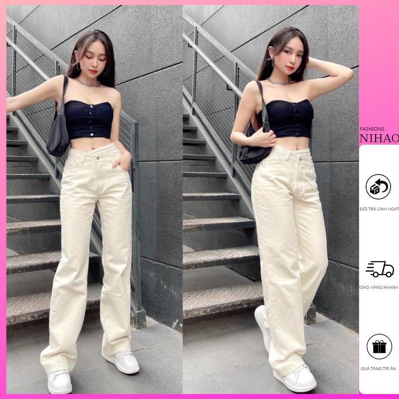 Quần Kaki Nữ Nihao Lưng Cao Ống Suông Rộng , Ảnh Thật ,Chất Kaki Cao Cấp Mềm Mại Mẫu Lưng Chéo Đủ 3 Màu, Dễ Phối Đồ
