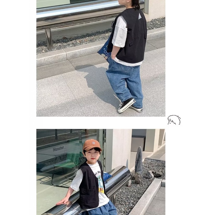 Áo Khoác Hai Lớp Không Tay Thời Trang Xuân Thu Cho Bé Trai