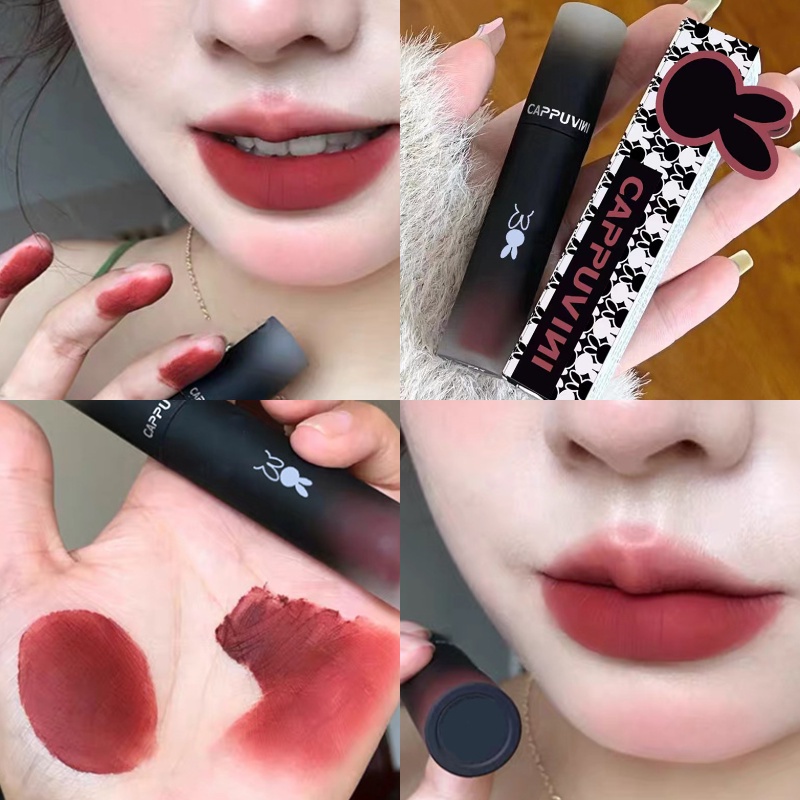 Son Bóng Dạng Lỏng Dưỡng Ẩm Lâu Trôi Quyến Rũ Thiết Kế Vỏ Màu Đen Phong Cách Hàn Quốc