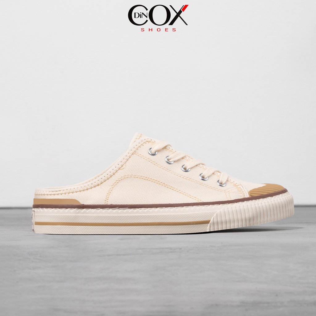 Giày Sục Đạp Gót Mules Vải Sneaker Unisex Tăng Chiều Cao 4cm DINCOX E10 Off/white