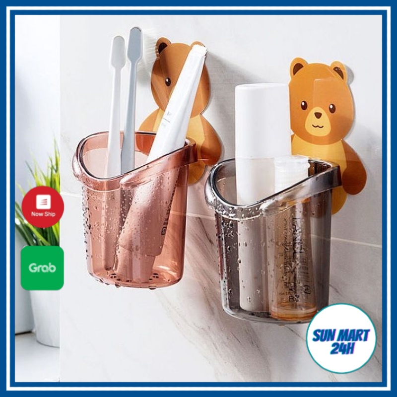 Cốc gấu dán tường đựng bàn chải đánh răng, cốc gấu nâu đựng kem đánh răng SUNMART24 B214