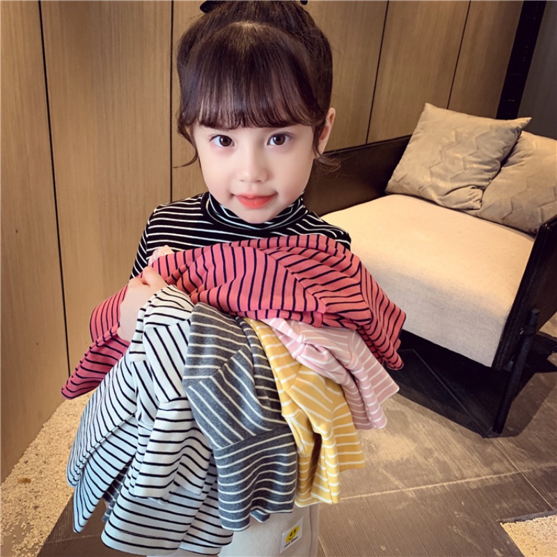 Áo Thun Tay Dài Cổ Lọ Họa Tiết Kẻ Sọc Thời Trang Cho Bé Gái Từ 2-8 Tuổi