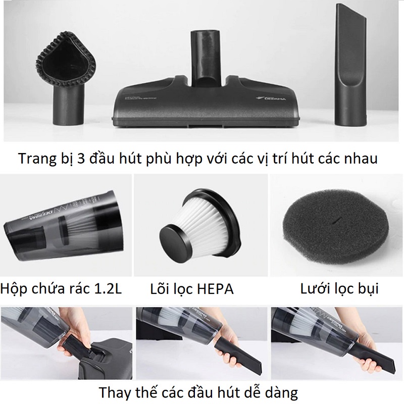 Máy hút bụi cầm tay gia đình Deerma DX115C | BH 12 tháng - công suất 600W