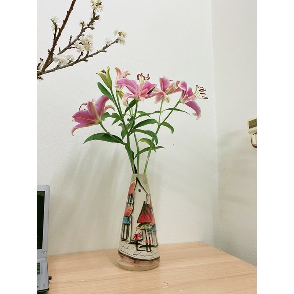 Bình Hoa Lọ Hoa Dáng Chop Cổ Nhỏ Cắm Cành Decor Đẹp Gốm Sứ Bát Tràng - Gốm Bích