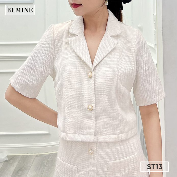 Set chân váy túi hộp áo đính nút BEMINE ST13