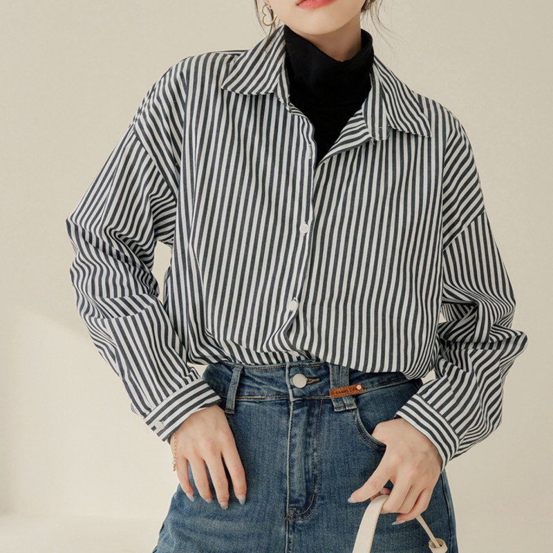 Áo Sơ Mi Nữ Dài Tay Họa Tiết Sọc Thời Trang Hàn Quốc