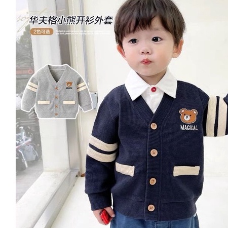 Áo Khoác Bé Trai Chất Tổ Ong Thêu Gấu Siêu Đẹp