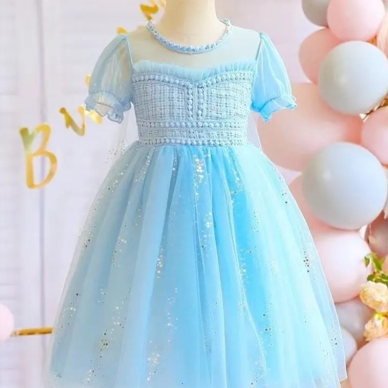 Đầm Công Chúa Elsa Tay Ngắn Cổ Tròn Phong Cách Hàn Quốc Thời Trang Xuân Hè Mới Cho Bé Gái 3-9 Tuổi