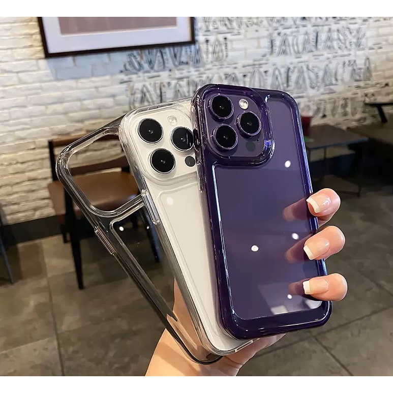 Ốp Điện Thoại iPhone Cứng Trong Suốt Chống Sốc Có Nút Kim Loại Bảo Vệ Camera Cho 14 Pro Max 13 Pro Max 12 11 7Plus XSMAX