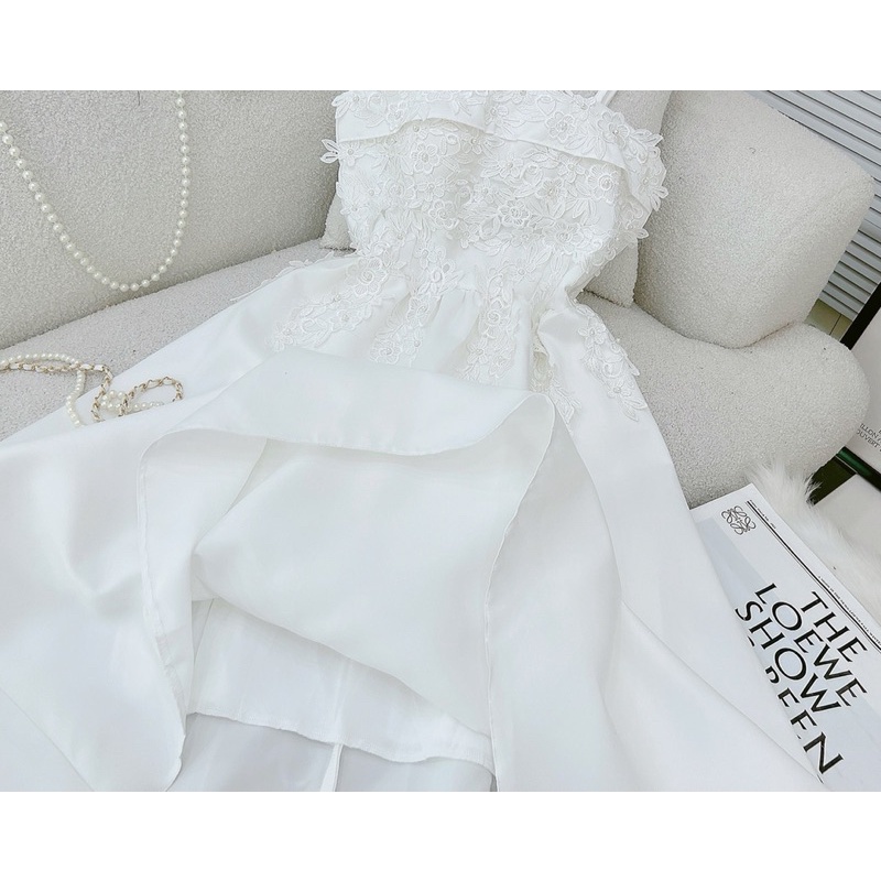 VÁY TRẮNG VINTAGE THÂN REN HOA 2 DÂY 161122