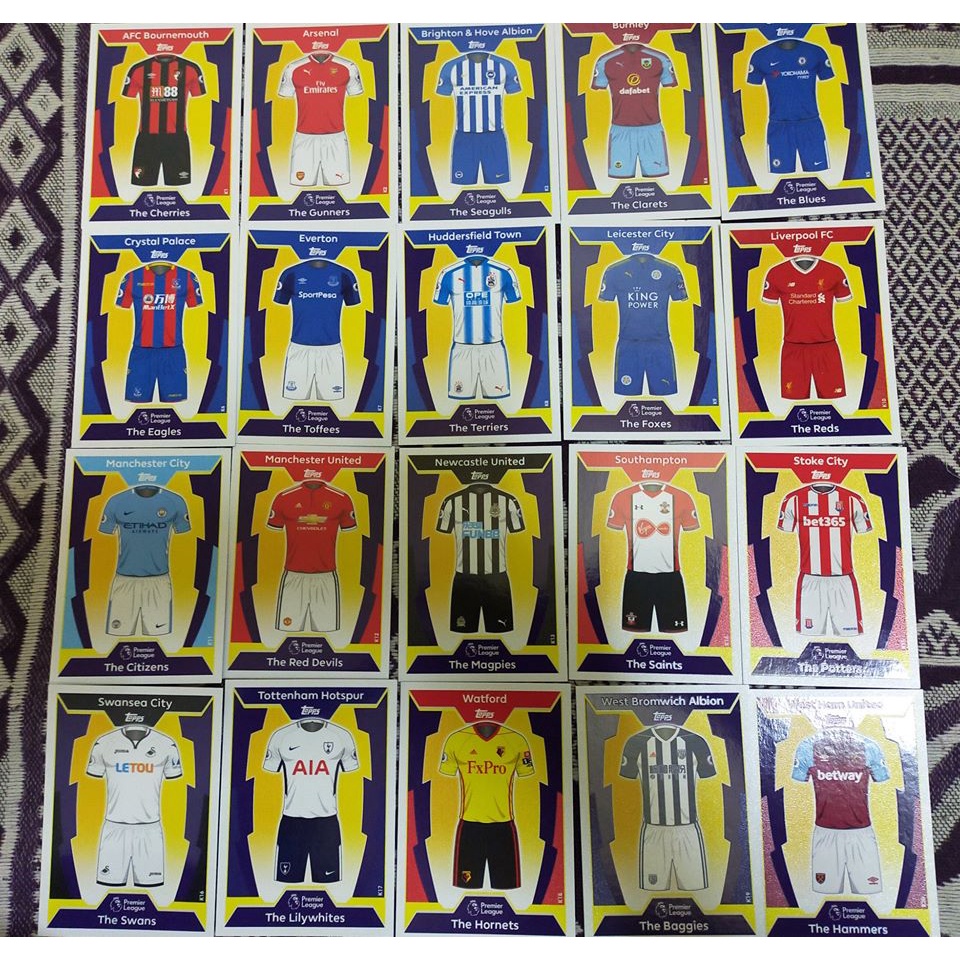 Match Attax 17/18 Full set 20 thẻ Kit - áo đấu giải EPL ( HIẾM ) Manchester United - Mu - Man United