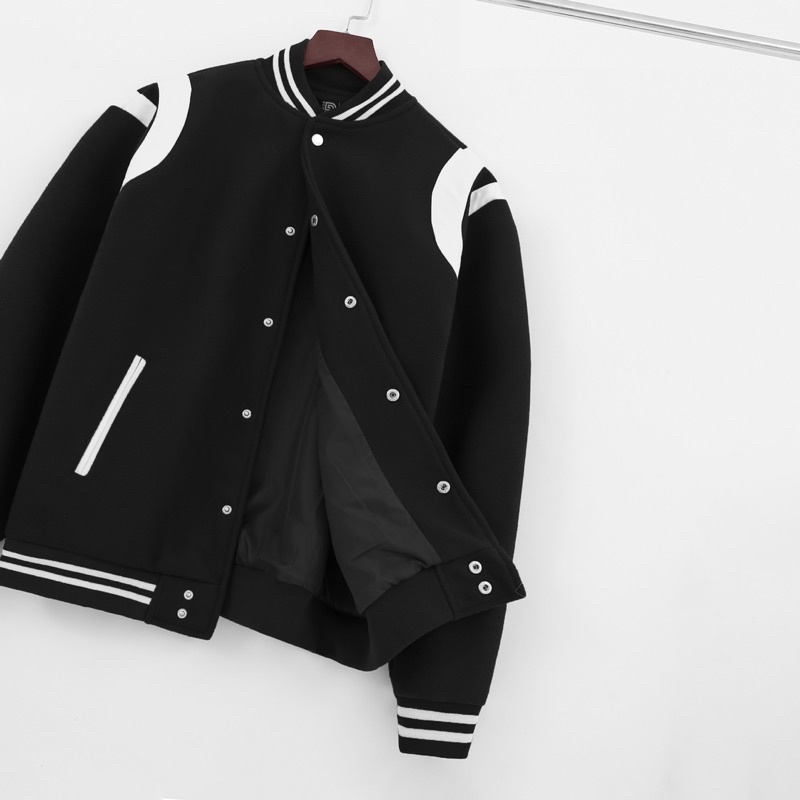 Áo khoác Bomber varsity jacket DEWE Teddy - Màu đen