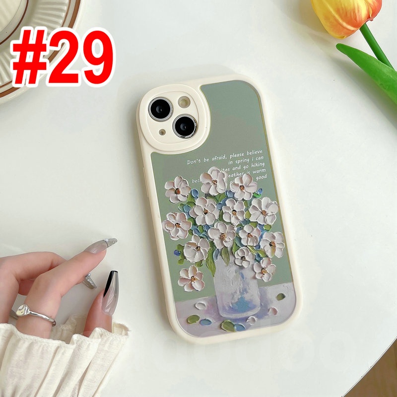 Soft Casing For iPhone 14 13 12 Mini 11 Pro Xs max 6 6S 7 8 Plus X XR 11promax 12promax 13promax 6+ 7+ 8+ ins Oil painting Flowers Airbag Shockproof Phone Case XPN 29