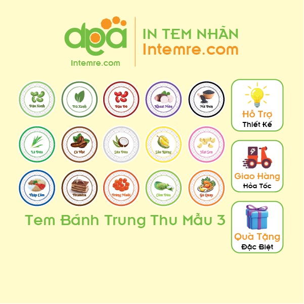 100 Tem Nhãn Giấy Decal Dán Intemre.com Bánh Trung Thu Hình Tròn 3cm - Mẫu 1,2,3