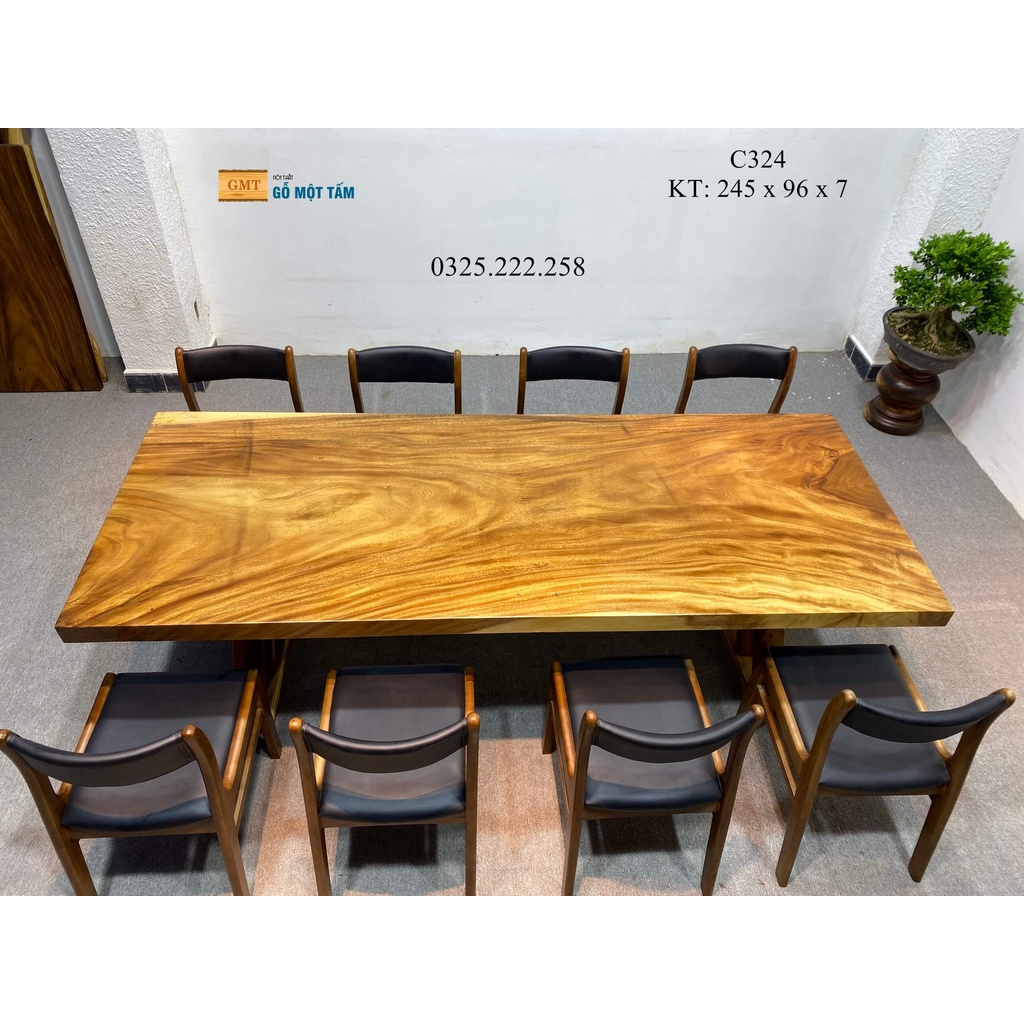 Bàn Làm Việc Gỗ Me Tây, Bàn Cafe Gỗ Me Tây Dài 2,45m Rộng 96cm Dày 7cm