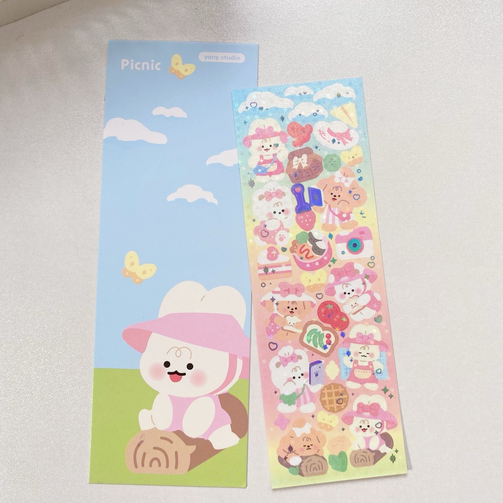 Hình dán sticker thẻ goo gấu thỏ cún kim tuyến hàn quốc dễ thương decor toploader