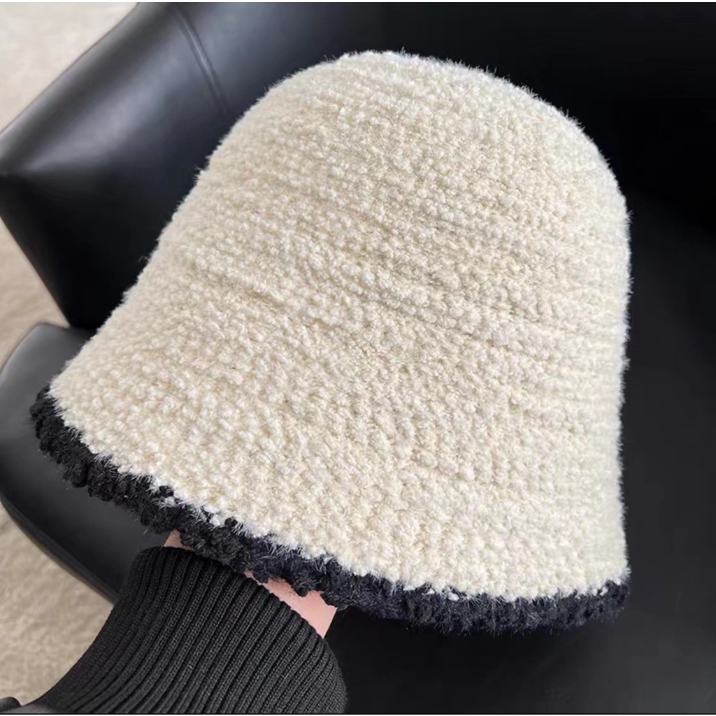 HMH®Mùa thu và mùa đông mới của phụ nữ mũ dệt kim sang trọng Nhật Bản màu sắc ngọt ngào tương phản cạnh mũ chậu bình