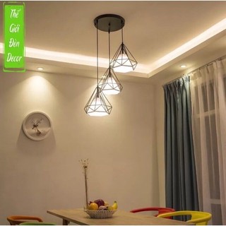 BỘ 3 ĐÈN THẢ KIM CƯƠNG ĐẾ TRÒN TO TRANG TRÍ PHÒNG KHÁCH BÀN ĂN T060