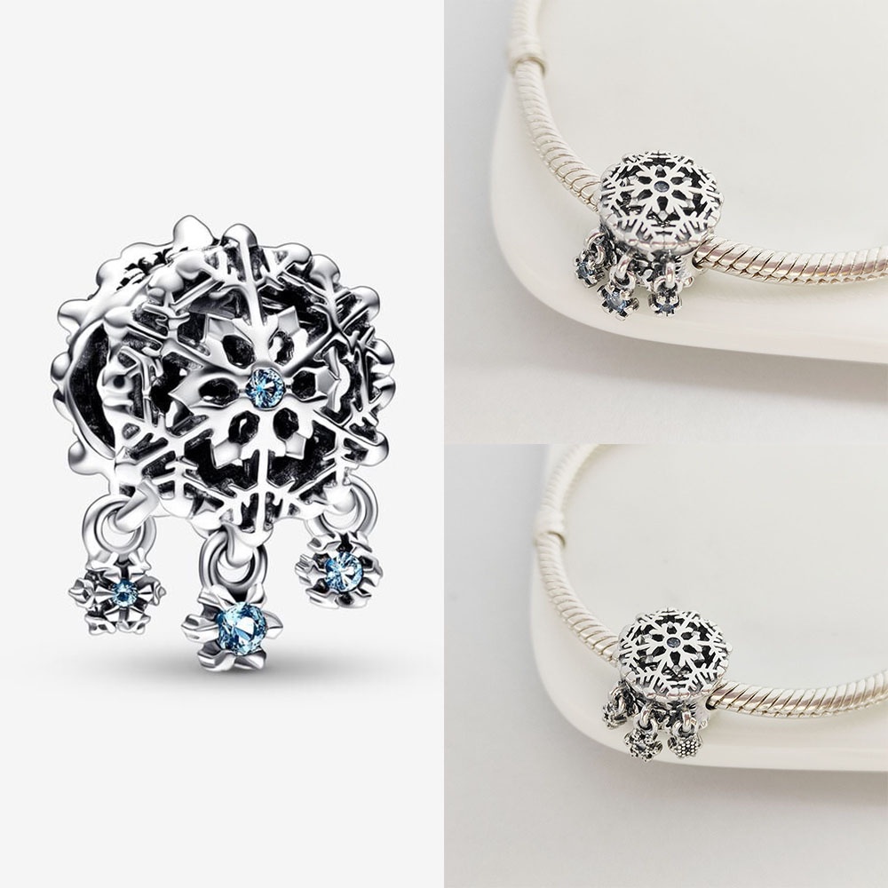 PANDORA Khuyên Tai Hoa Tuyết Lấp Lánh Mạ Bạc