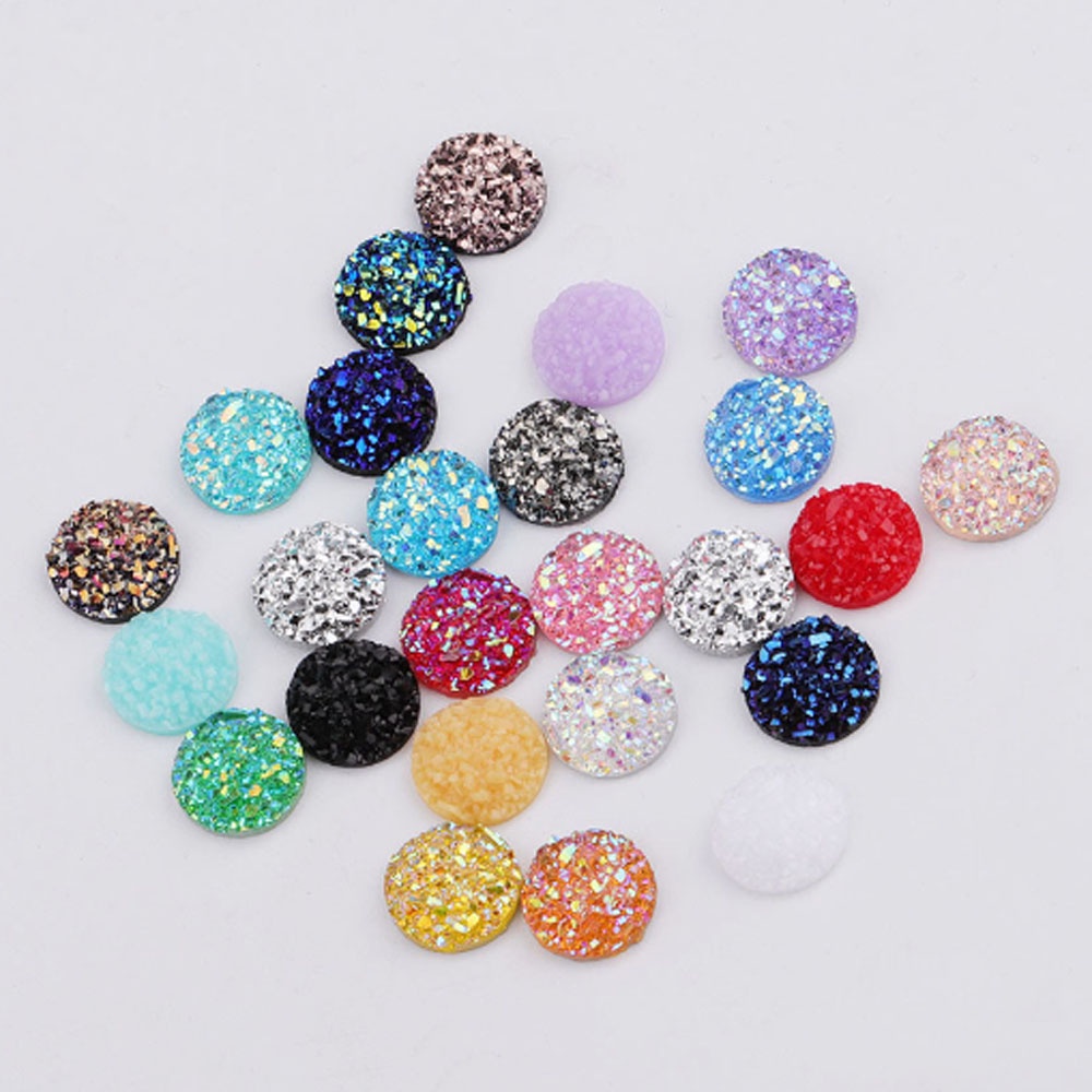 Bộ 100 nút áo hình tròn bằng resin đính đá lấp lánh 10mm dùng trang trí đám cưới DIY W649