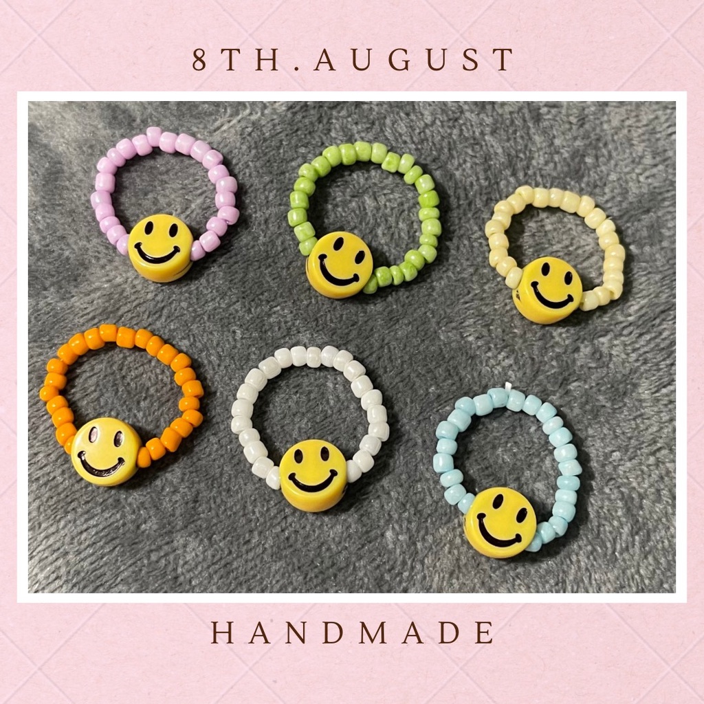 (Handmade) Nhẫn hạt cườm mặt cười nhiều màu co dãn