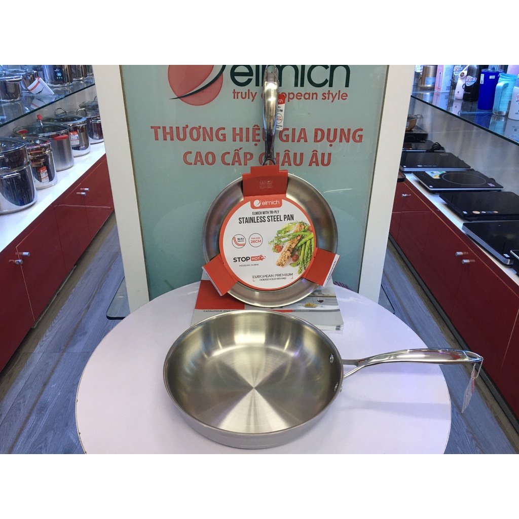 Chảo Inox 304 Đáy Từ Đúc Liền Nguyên Khối Elmich Trimax size 26cm