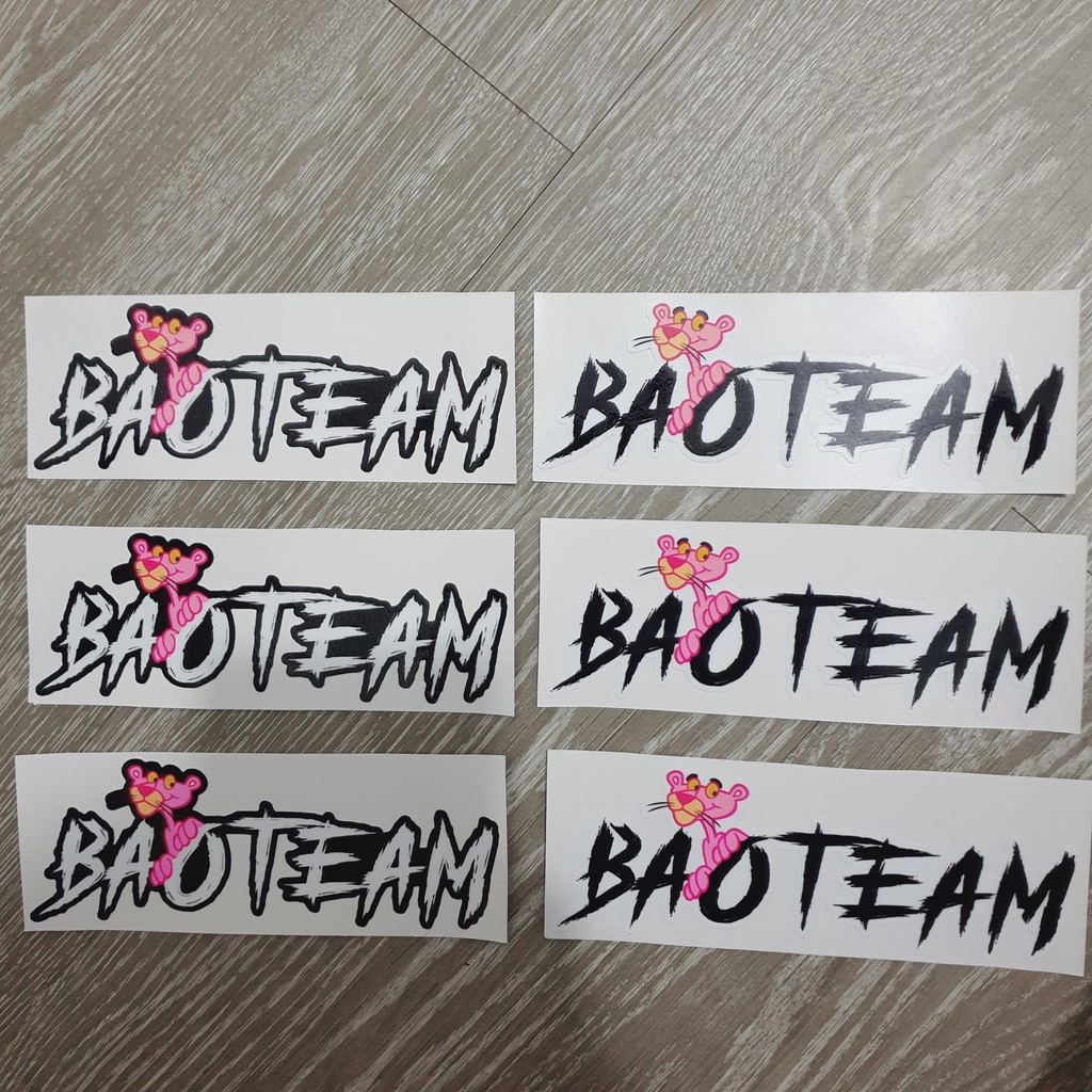 Tem logo stiker báo Team vui nhộn, chữ trắng đen 2 màu báo hồng 14x 5cm dán xe đạp, xe máy laptop mũ bảo hiểm tùy ý