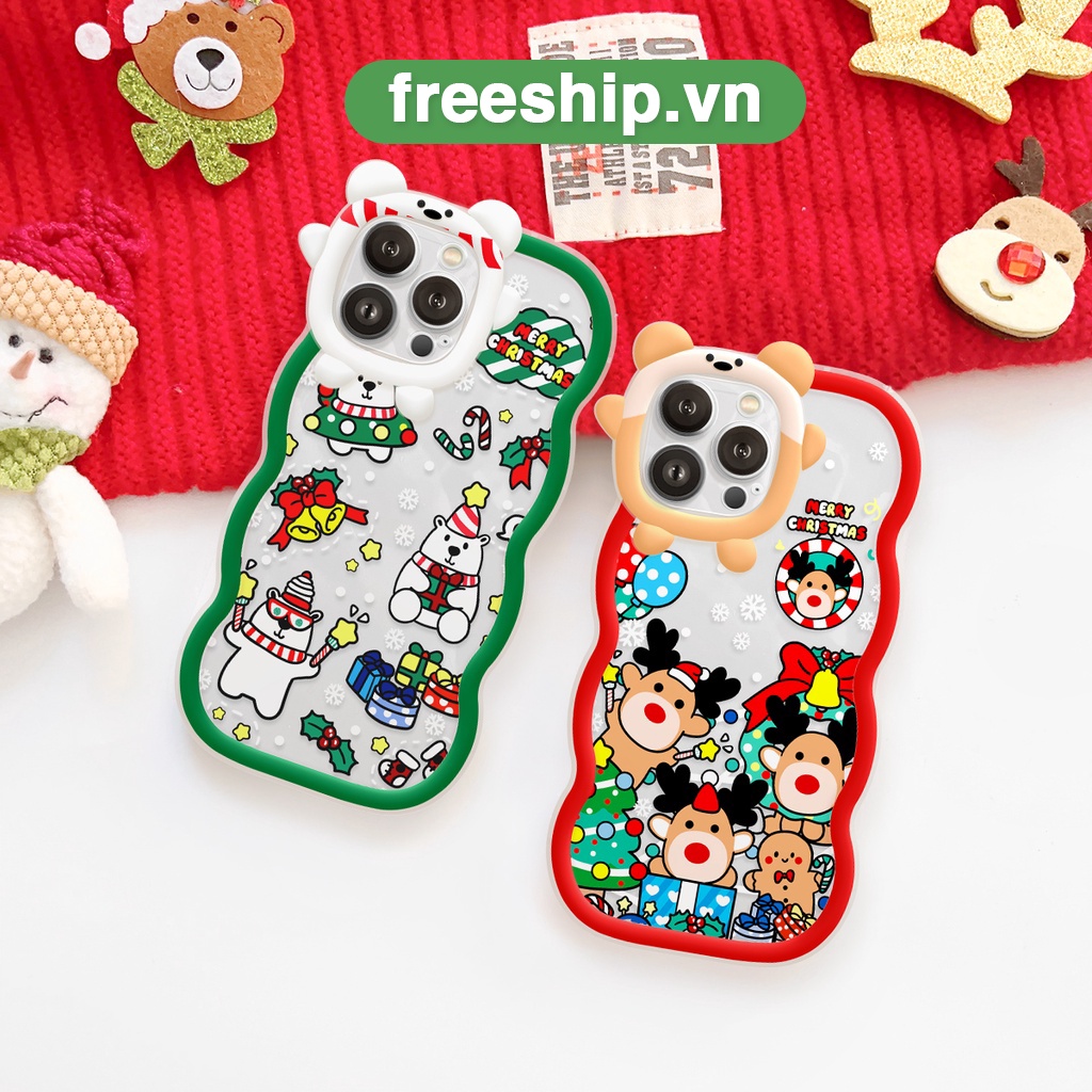 Ốp điện thoại iphone viền gấu lượn sóng Happy Noel 6/6plus/6s/6splus7/7plus/8/8plus/x/xr/xs/11/12/13/pro/max/plus/promax