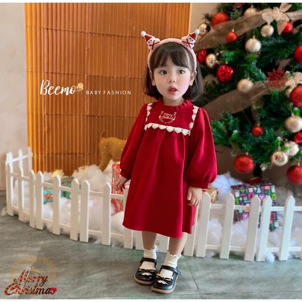 Váy babydoll Beemo phối ren mặc noel - giáng sinh cho bé