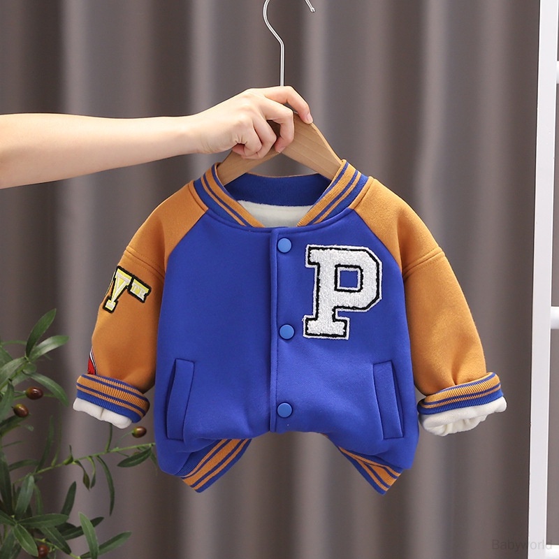 Áo Khoác Bóng Chày Da Lộn Tay Dài Dáng Rộng Lót Lông Cừu Thời Trang Cho Bé
