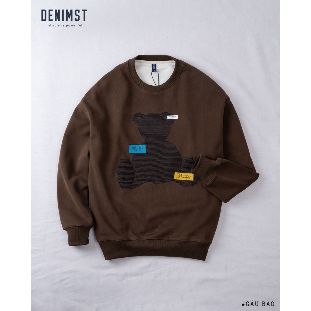 Áo sweater nỉ DENIMST- Gấu bao, áo nỉ lót lông dày dặn, form unisex cho nam và nữ