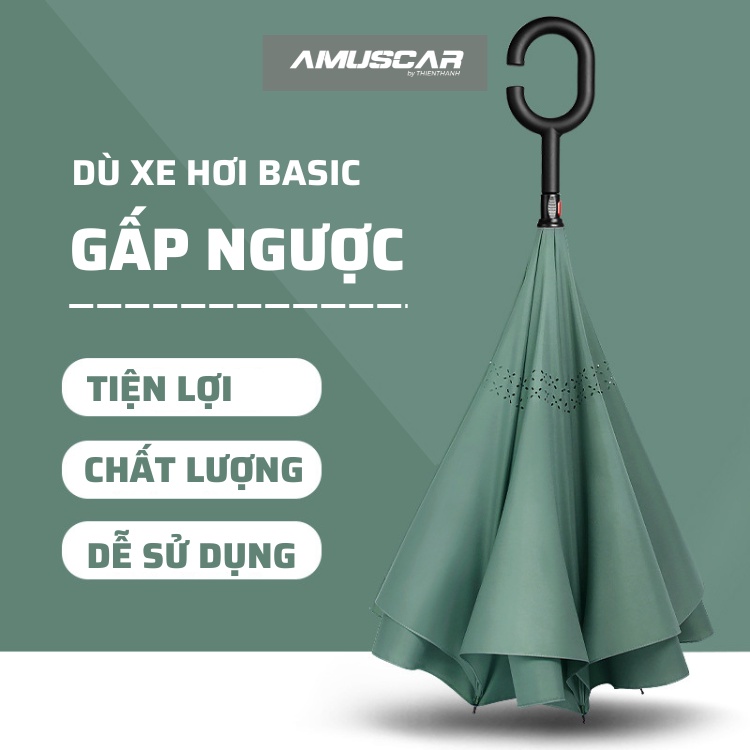 Dù ô tô gấp ngược AMUSCAR 2 lớp màu Basic chống thấm độ phủ rộng, phụ kiện xe ô tô đi mưa cao cấp