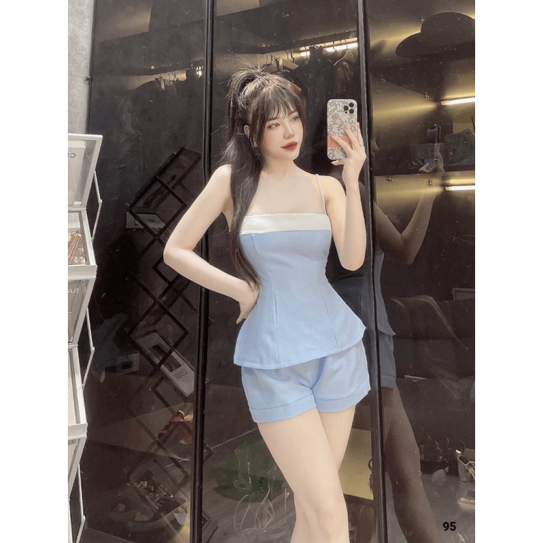 (FREE SHIP) SIÊU SAL SÉT LENIN THIẾT KẾ ÁO HAI DÂY PHỐI QUẦN ĐÙI XINH XẮN KHI ĐI CHƠI UP SHOP VALENTINNA