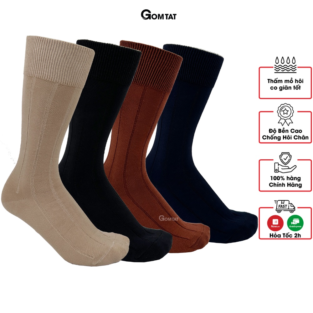 Hộp 4 đôi tất vớ đi giày tây nam GOMTAT mẫu gân chìm, chất liệu cotton cao cấp thoáng mát êm chân - GOM-MIX09-CB4