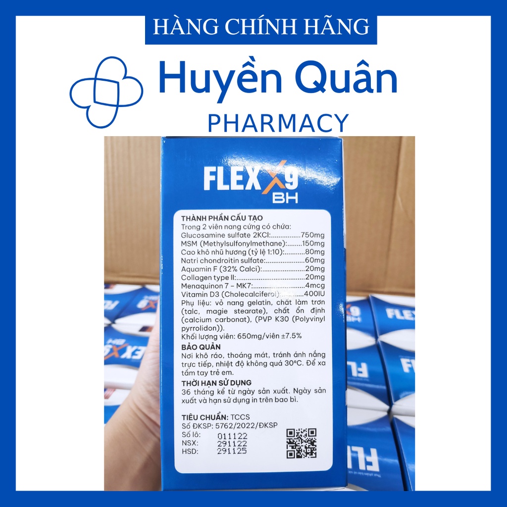 Viên uống bổ khớp Flex X9 - Hỗ trợ làm trơn ổ khớp, giảm đau mỏi khớp, khô khớp do viêm khớp, thoái hóa khớp - Lọ 60viên