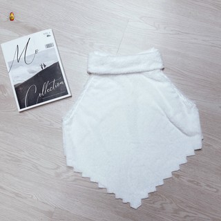 Áo nữ phối lông cổ cao tà nhọn chất nhung dáng ngắn kiểu hở lưng xinh xắn