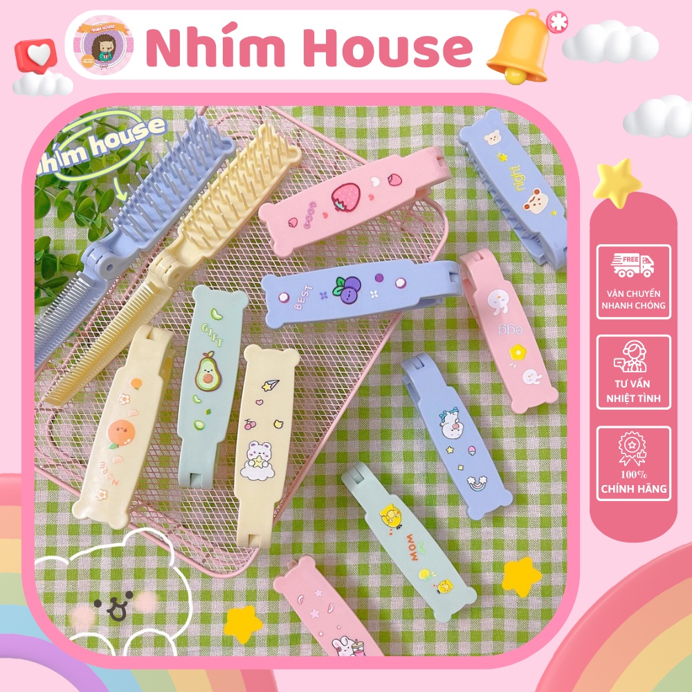Lược Chải Tóc Gỡ Rối Massage Mini Gấp Gọn Cho Nữ Họa Tiết Gấu In Hoạt Hình Cute