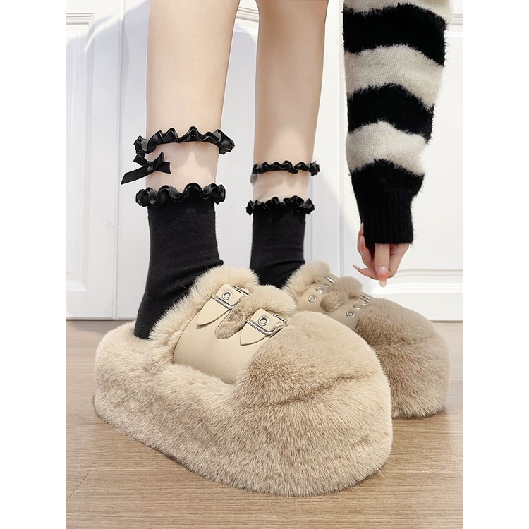 Dép lê nữ mùa thu đông mẫu mới đế dày giữ ấm