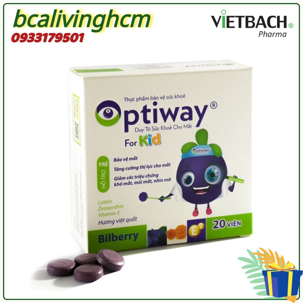 Viên nhai cải thiện thị lực cho trẻ em Optiway For Kids tăng cường thị lực, hỗ trợ giảm các triệu chứng khô mắt, mỏi mắt