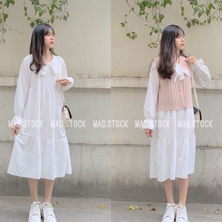 Đầm Babydoll Nữ Nơ Ngực 🦋 Váy Nữ Tay Bồng Dáng Suông 2 Màu 🦋D3