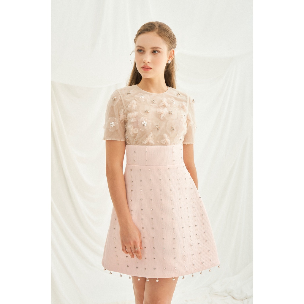 MAVEN - Váy hồng phối lưới đính kết hoa Sabrina Dress